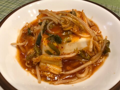 簡単ヘルシー♫キムチともやしの豆腐あんかけ